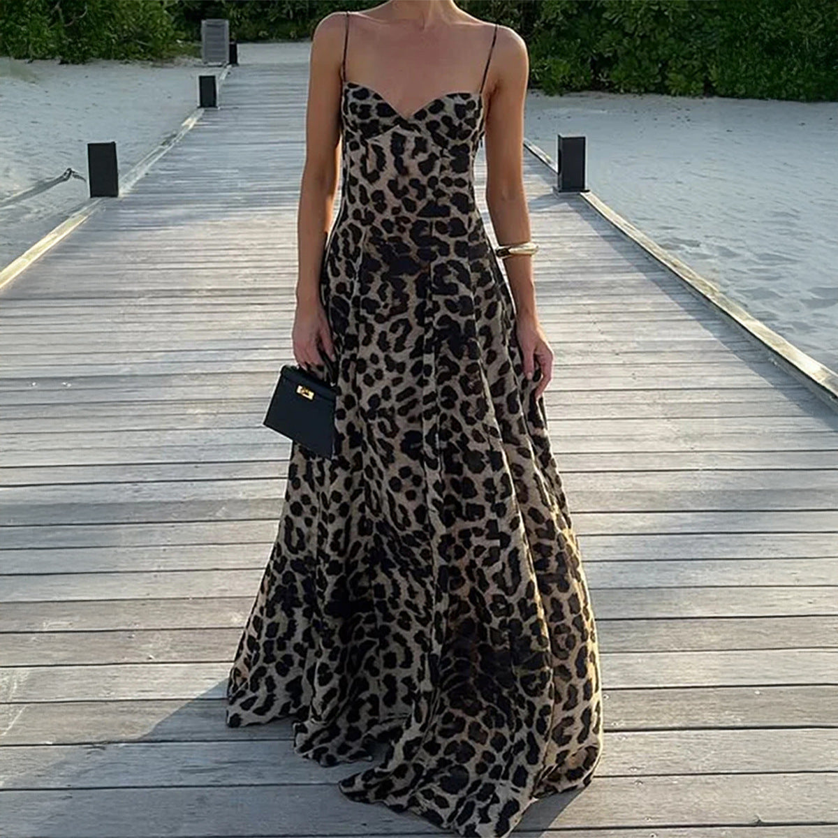Sexy Sling Leopard Print Maxi Dress
