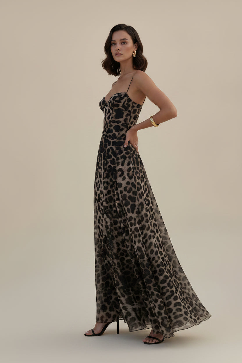Primal Elegance A-Line Leopard Maxi Dress