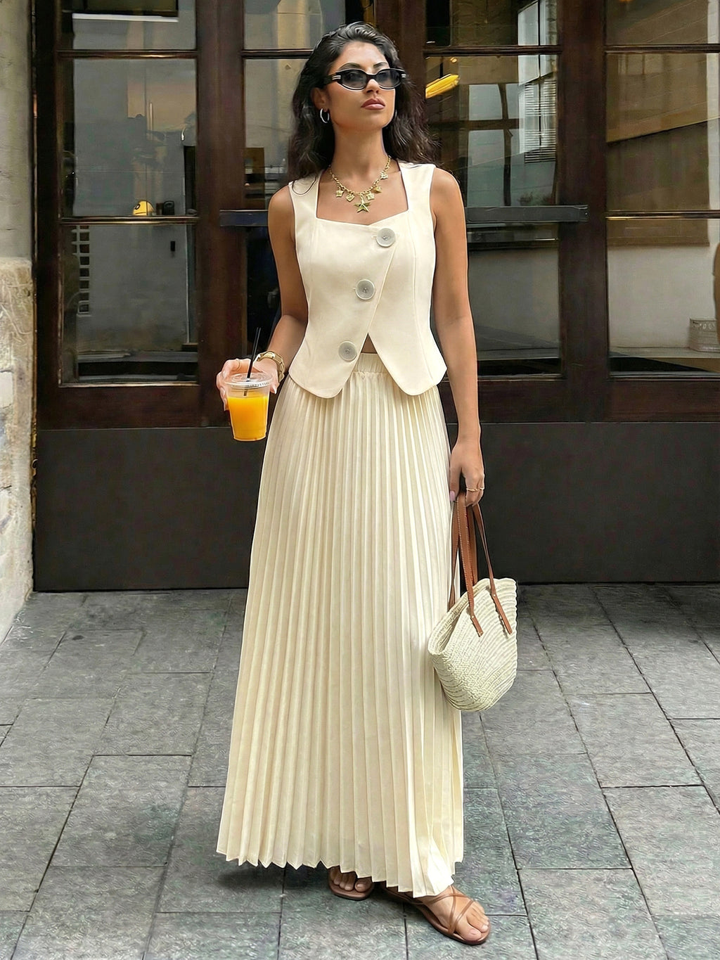 Elegant Pleated Two Piece Skirt Sets