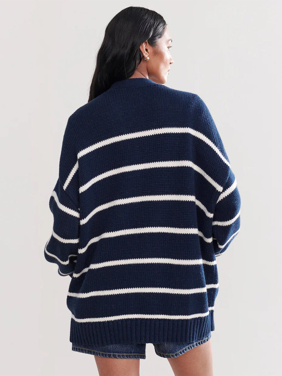 Striped Knitted Cardigan Sweater