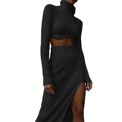 Thread Turtleneck & Irregular Asymmetric Skirt