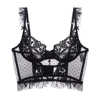 French Push up Beauty Back Polka Dot Embroidered Lace Bra & Panties Set