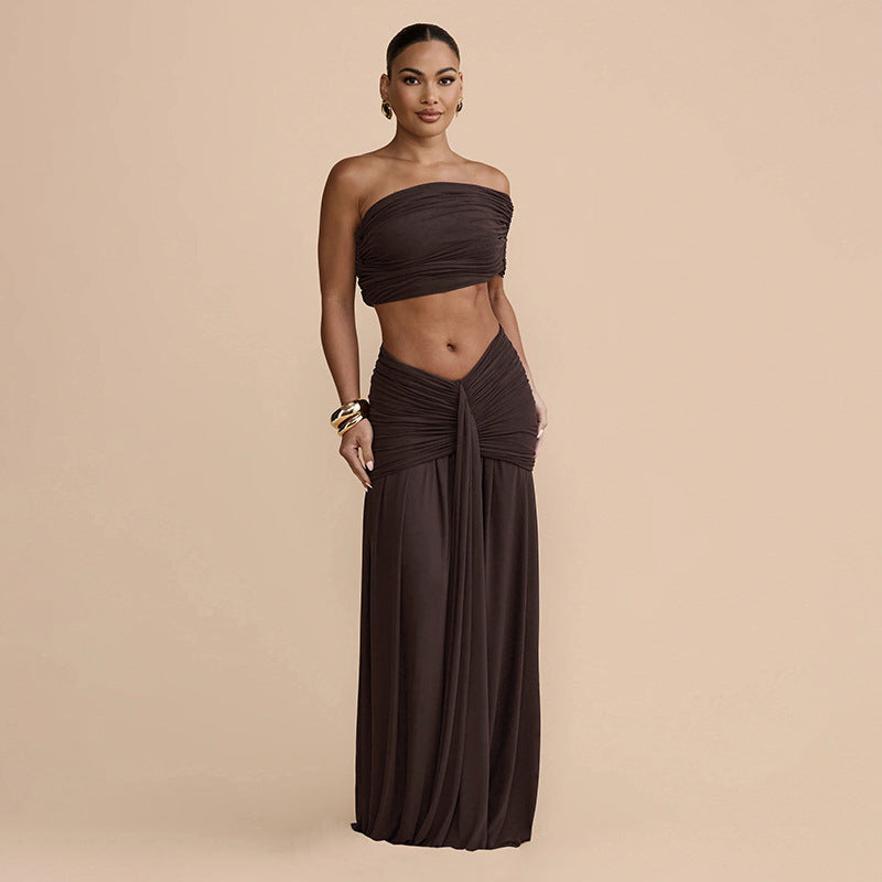Spring Tube Top Ribbon Pleated Skirt Sets