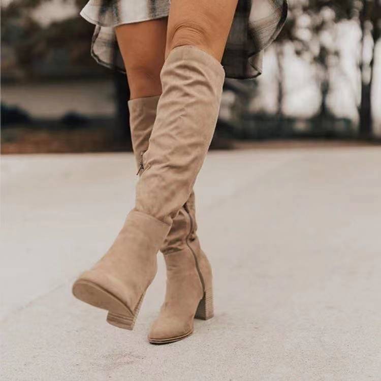 Suede Chunky Heel Side Zip Boots