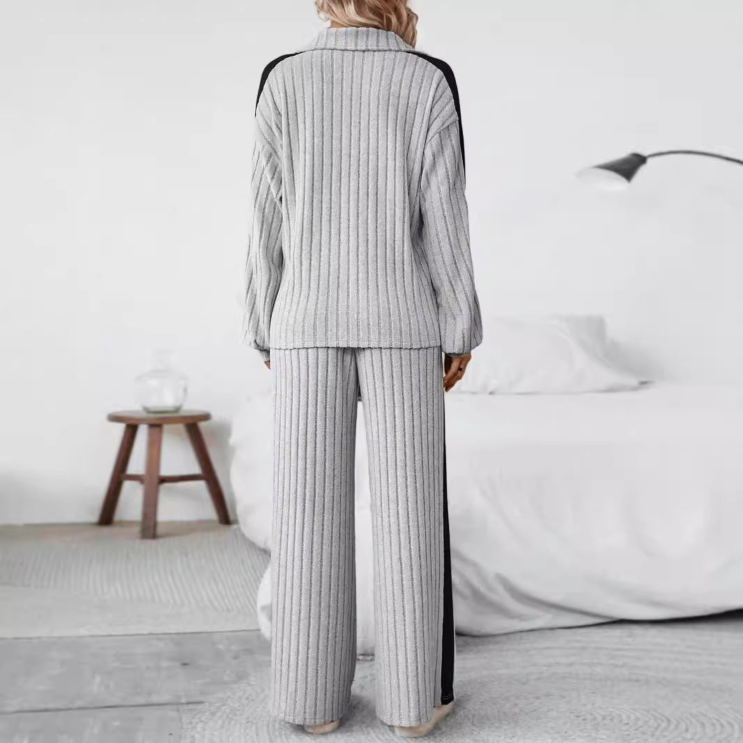 Curve Casual Sweater & Wide Leg Pants Two-Piece Set