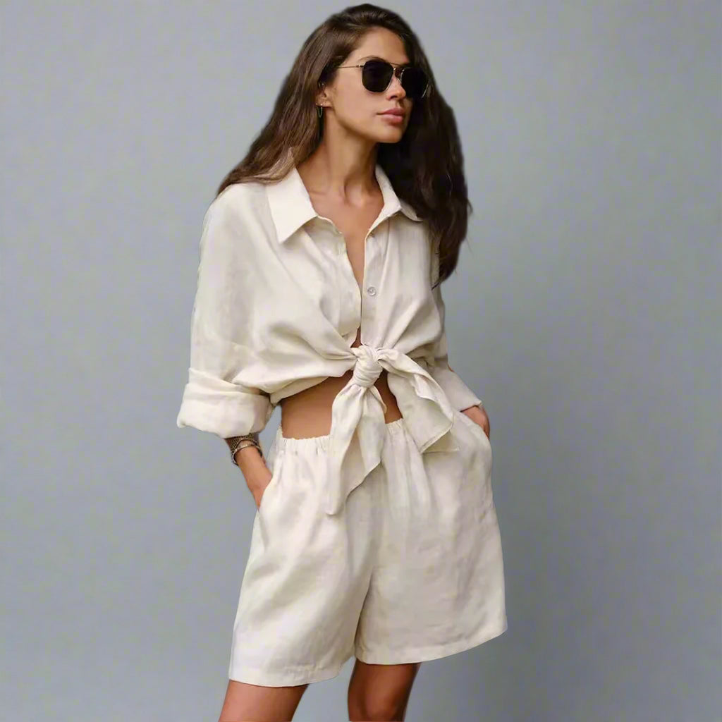 White Casual Loose Linen Set