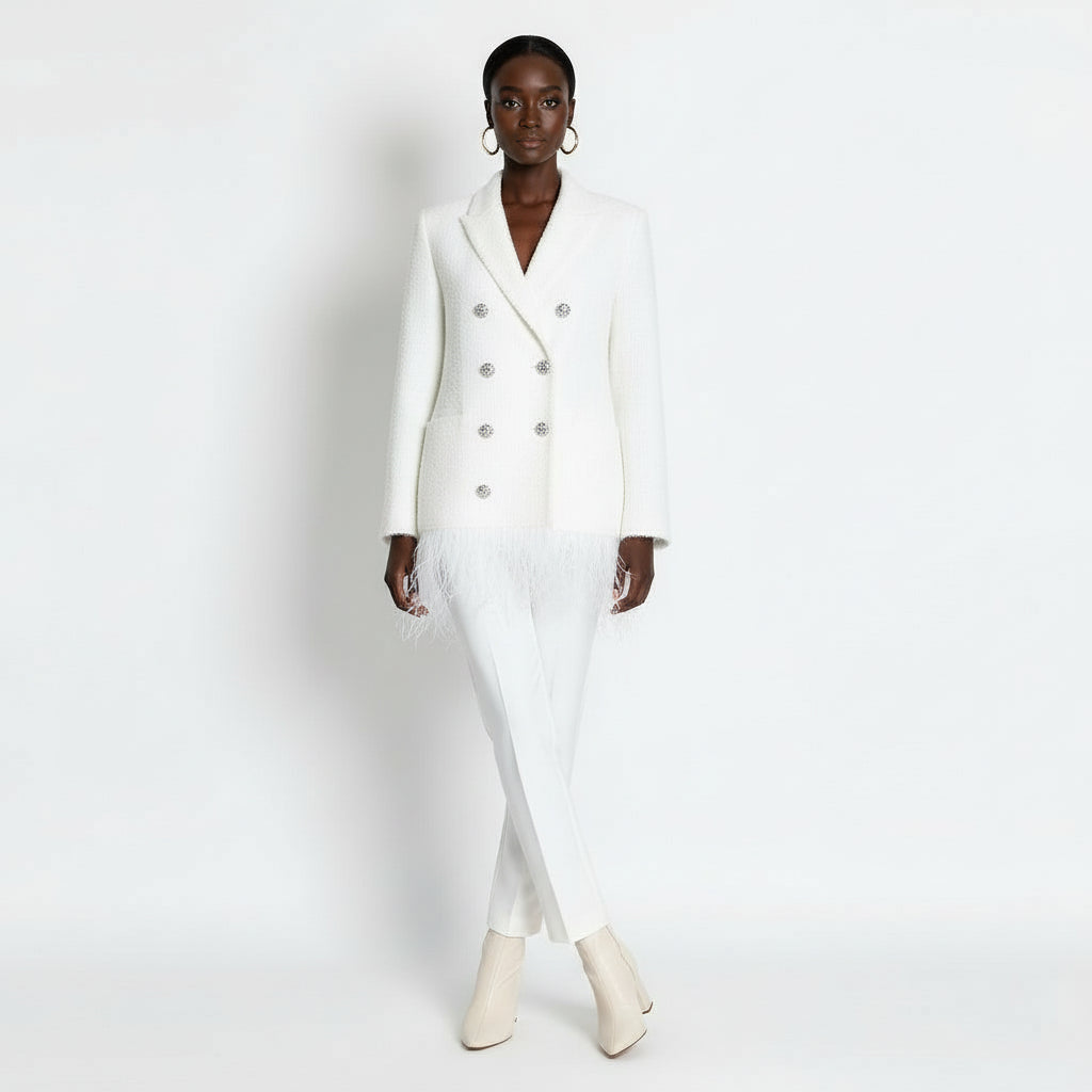 Classic Ostrich Feather Double Breasted Straight Coat