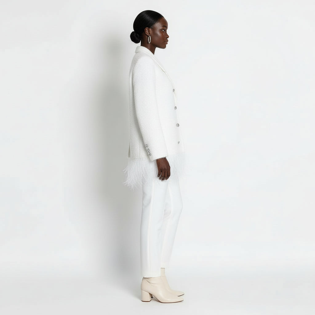 Classic Ostrich Feather Double Breasted Straight Coat