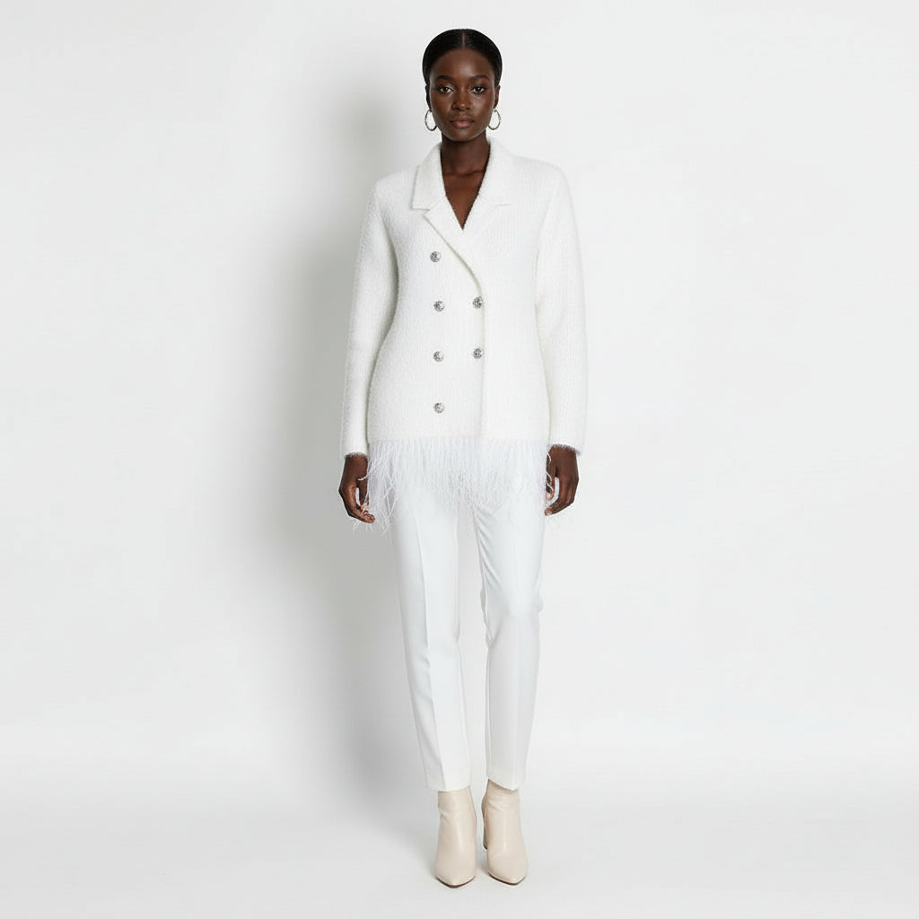 Classic Ostrich Feather Double Breasted Straight Coat