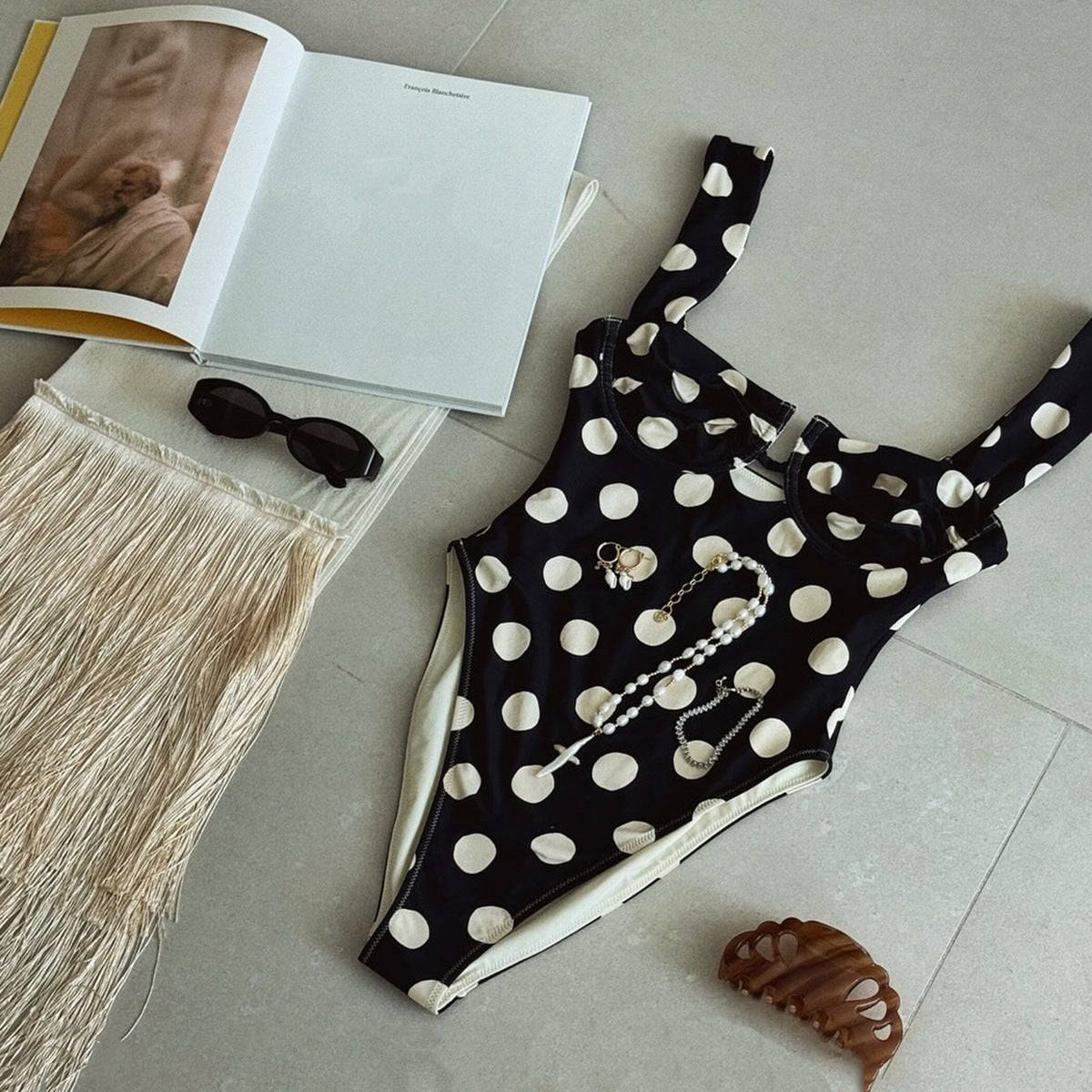 One Piece Polka Dot Swim Set