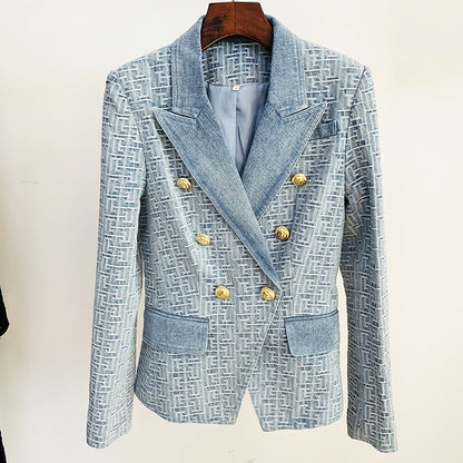 Maze Jacquard Lion Buckle Denim Blazer