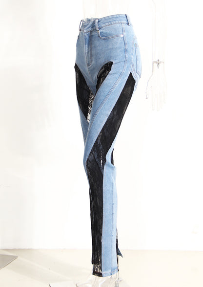 Niche Patchwork Lace Slimming Jeans pants