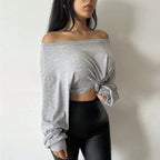 Off Neck Cropped T Shirt Sleeve Top