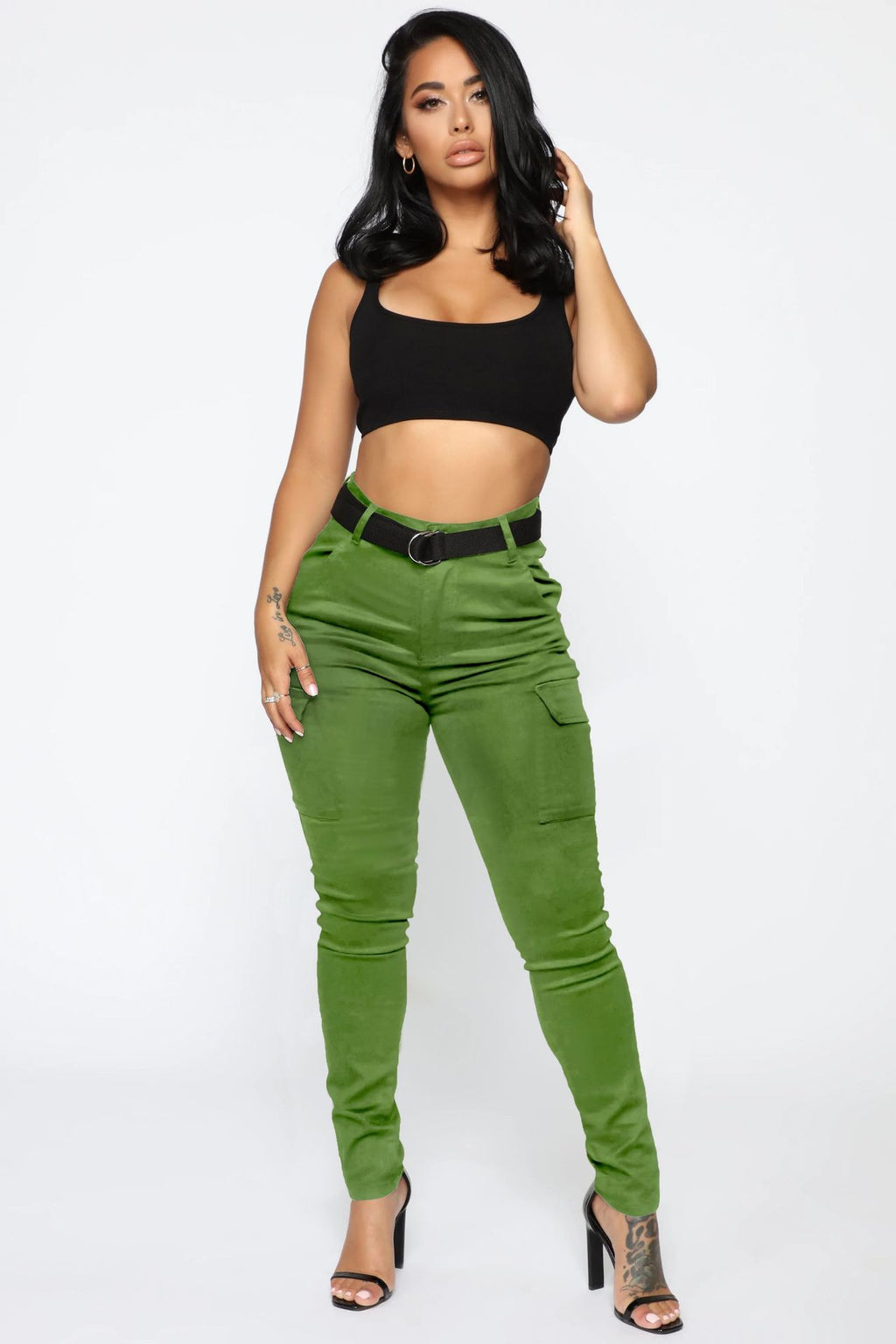 Skinny Stretch Belt Pants