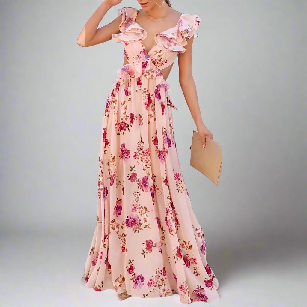 Floral off Shoulder Backless Maxi Dress