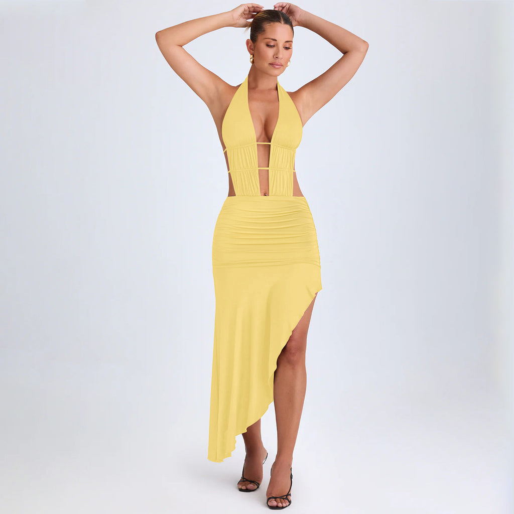 Backless Strapped Yellow Dress