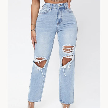 Ripped Washed Wide Leg Jeans