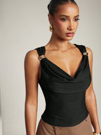 Grade Metal Buckle Swing Collar Vest Top