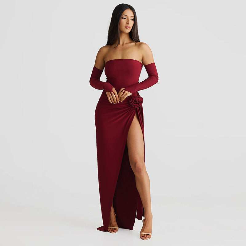 Tube Top Slit Skirt Set