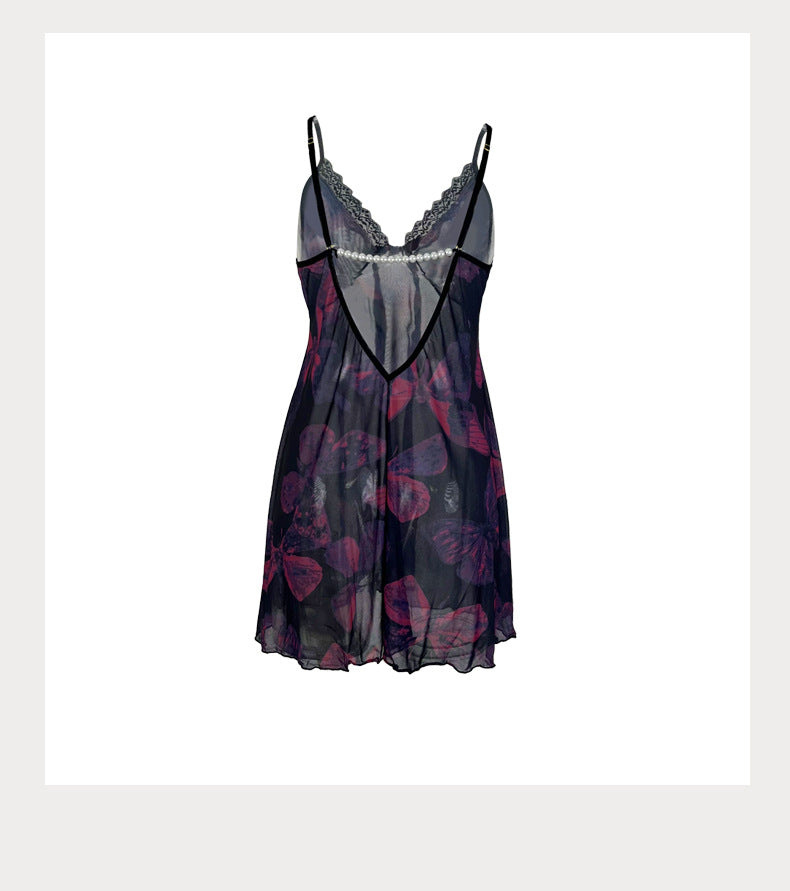Deep Plunge Backless Lace Nightdress