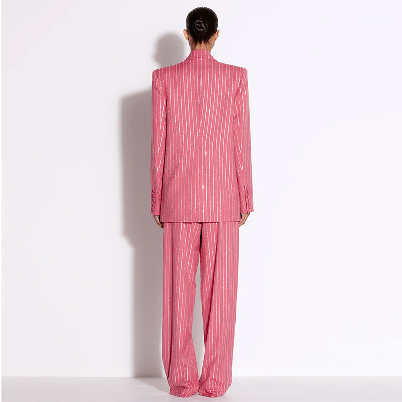 Star Socialite Loose Rhinestone Blazer Two Piece Suit