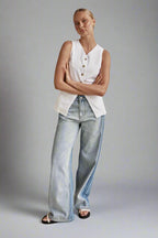Wide Leg Washed Polo Jeans