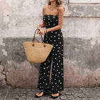 Polka Dot Strapless Jumpsuit – Smocked Tube Top Wide Leg