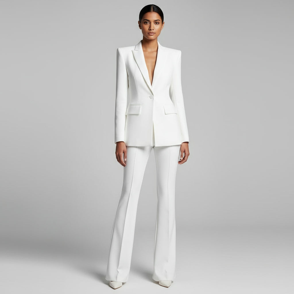 One Button Bell Bottom Pants Suit
