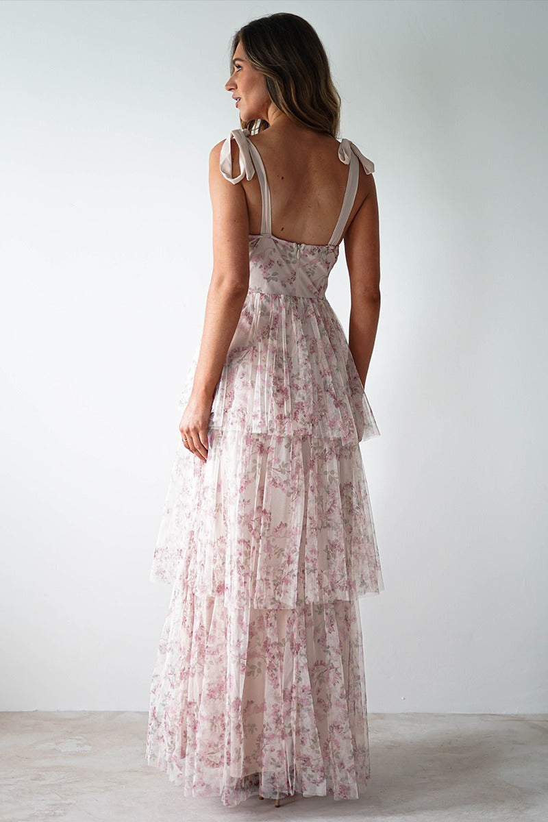 Middle East Sexy Sling Backless Cake Pink Floral Dress