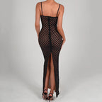 Backless Split Polka Dot Lace Dress