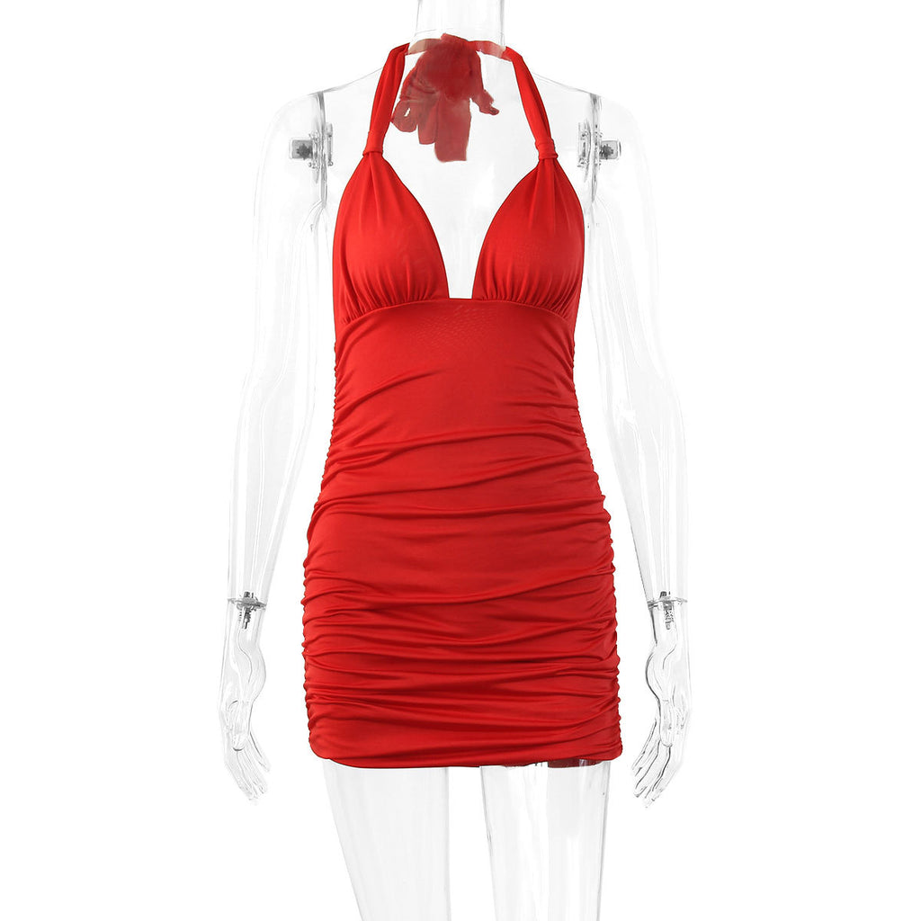 Halter Strapped Backless Red Dress