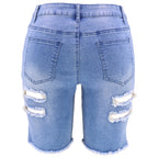 Ripped High Waist Washed Jeans Shorts