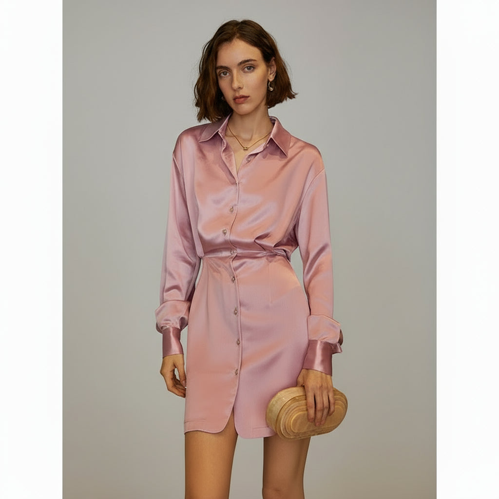 Silk Acetate French Shirt Dress