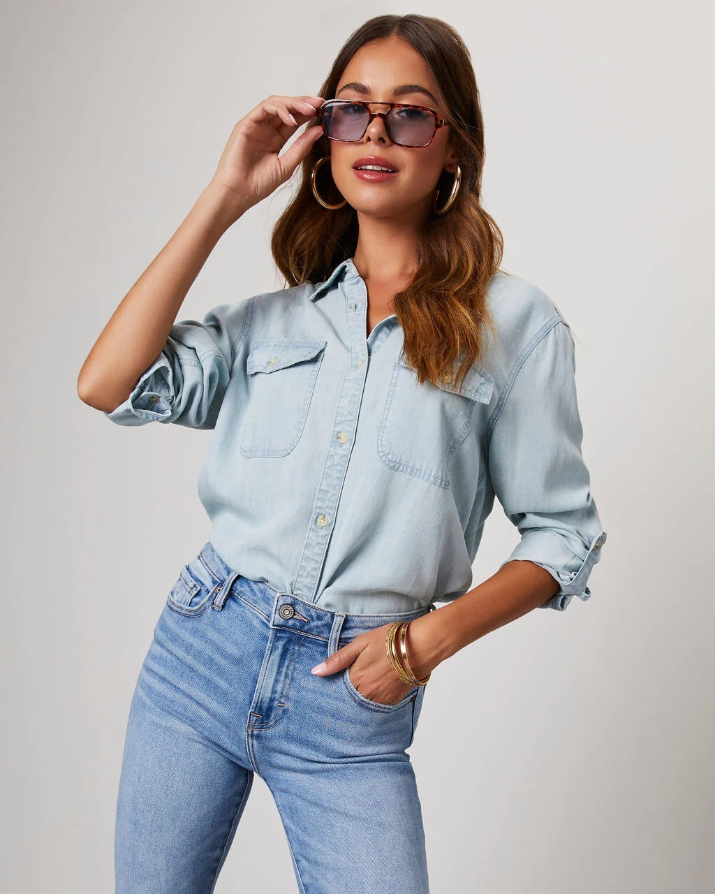 Single Breasted Long Sleeved Denim Top