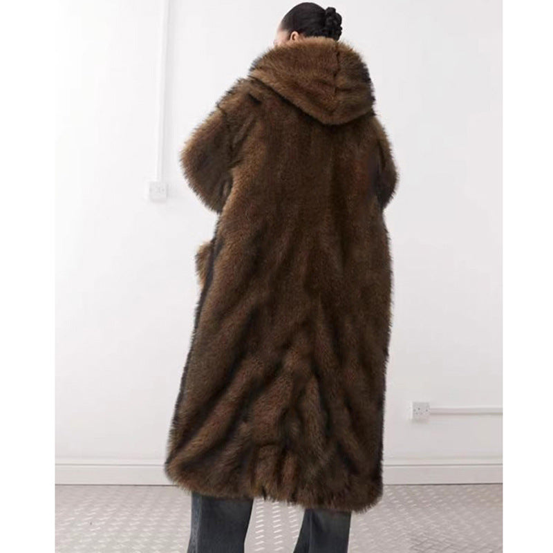 Faux Fur Hooded Trench Coat