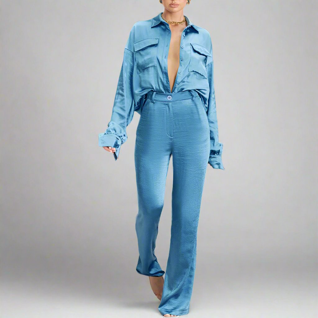 Blue Long-Sleeve Top & Bottom Set