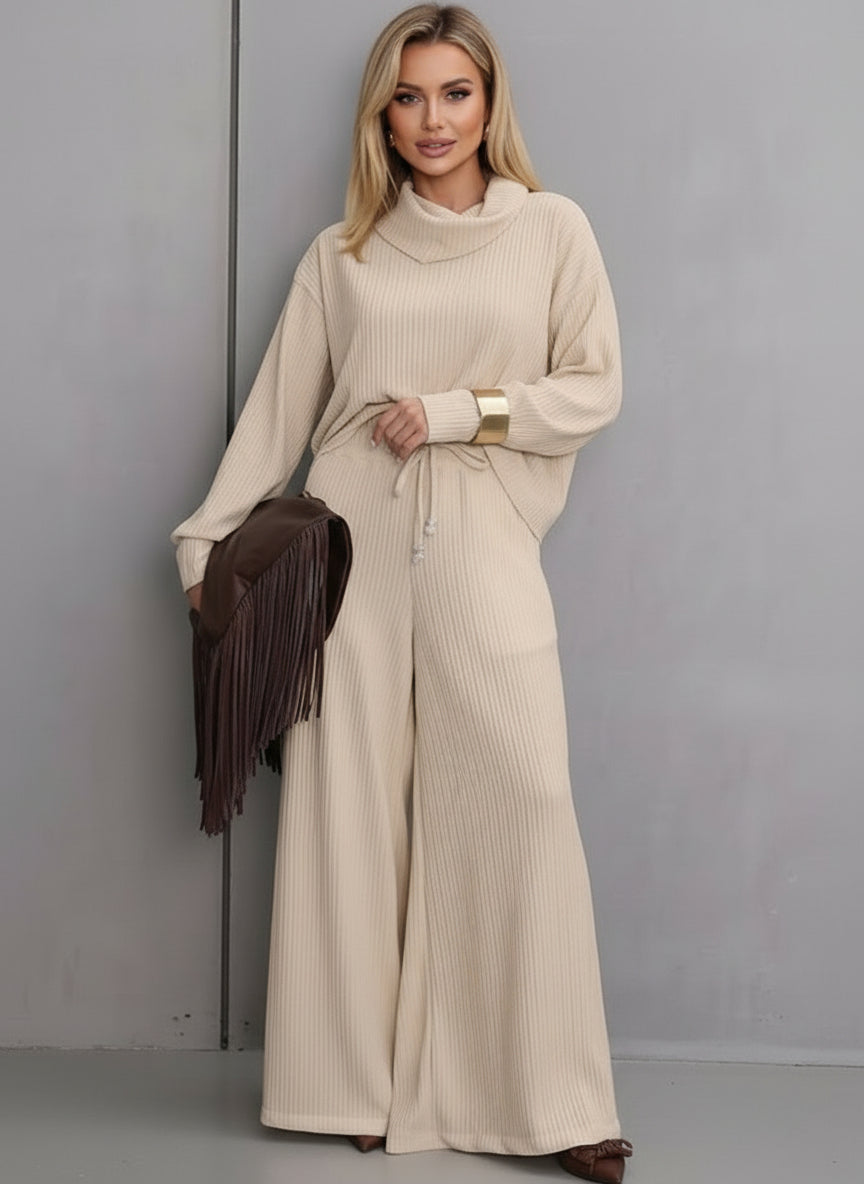 Casual Turtleneck & Loose Fitting Trousers Set