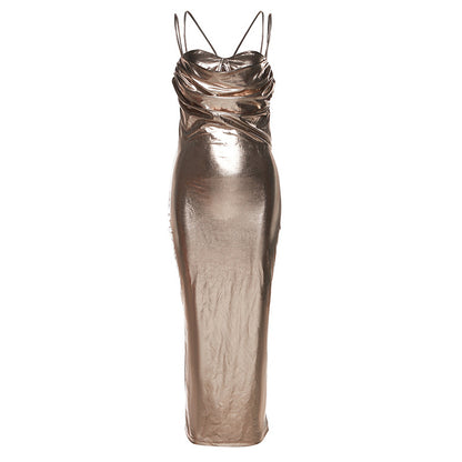 Metallic off the Shoulder Slim Sheath Dress