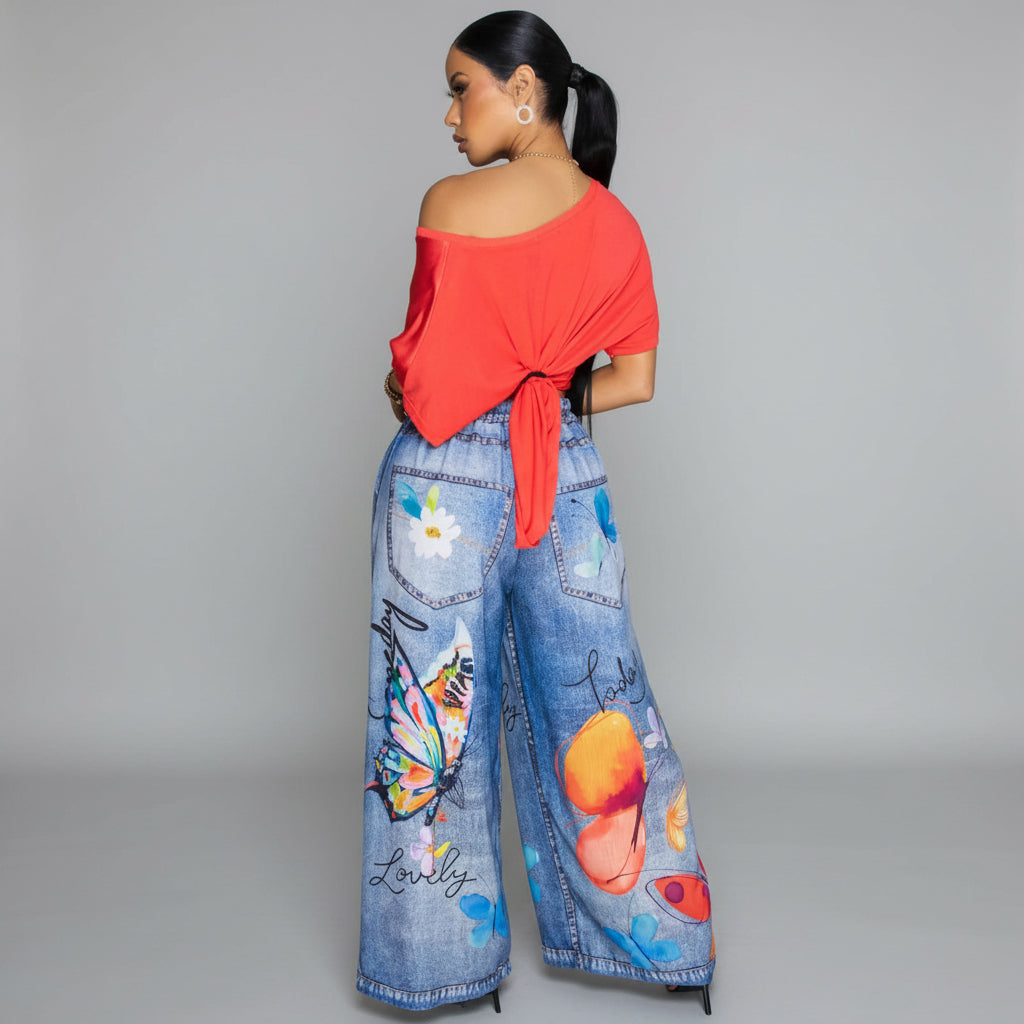 Printed Wide Leg Casual Pants
