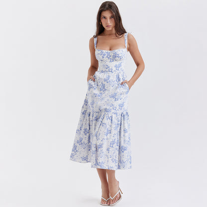 Summer Sweet Floral Midi Backless Dress