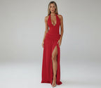 Halter Trimming Split Two Piece Skirt Set