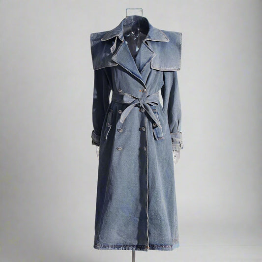 Slimming Denim Trench Coat - ALL HERZ FASHIONS