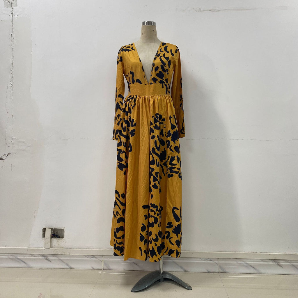 Split Leopard Print Slim Fit Sexy Deep V Plunge Dress