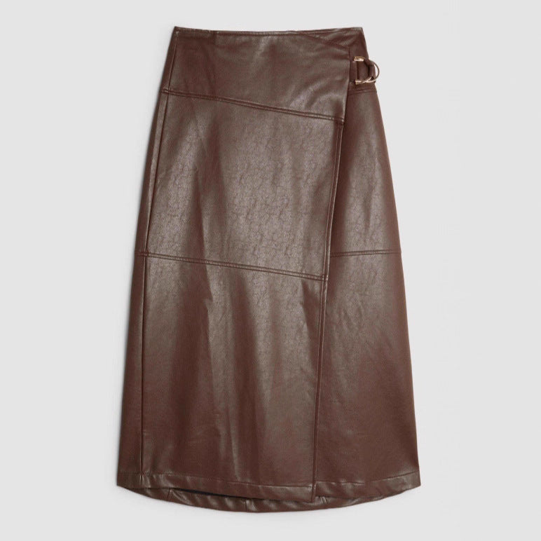 Faux Leather Asymmetric Slit Skirt