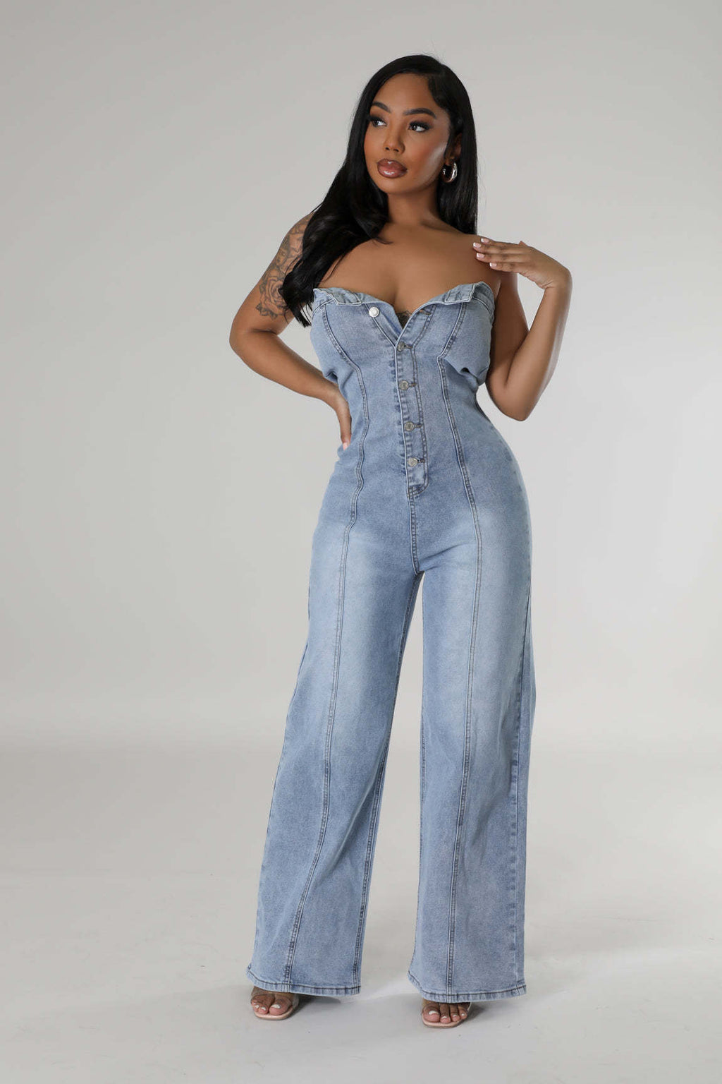 Tube Top Denim Jumpsuit
