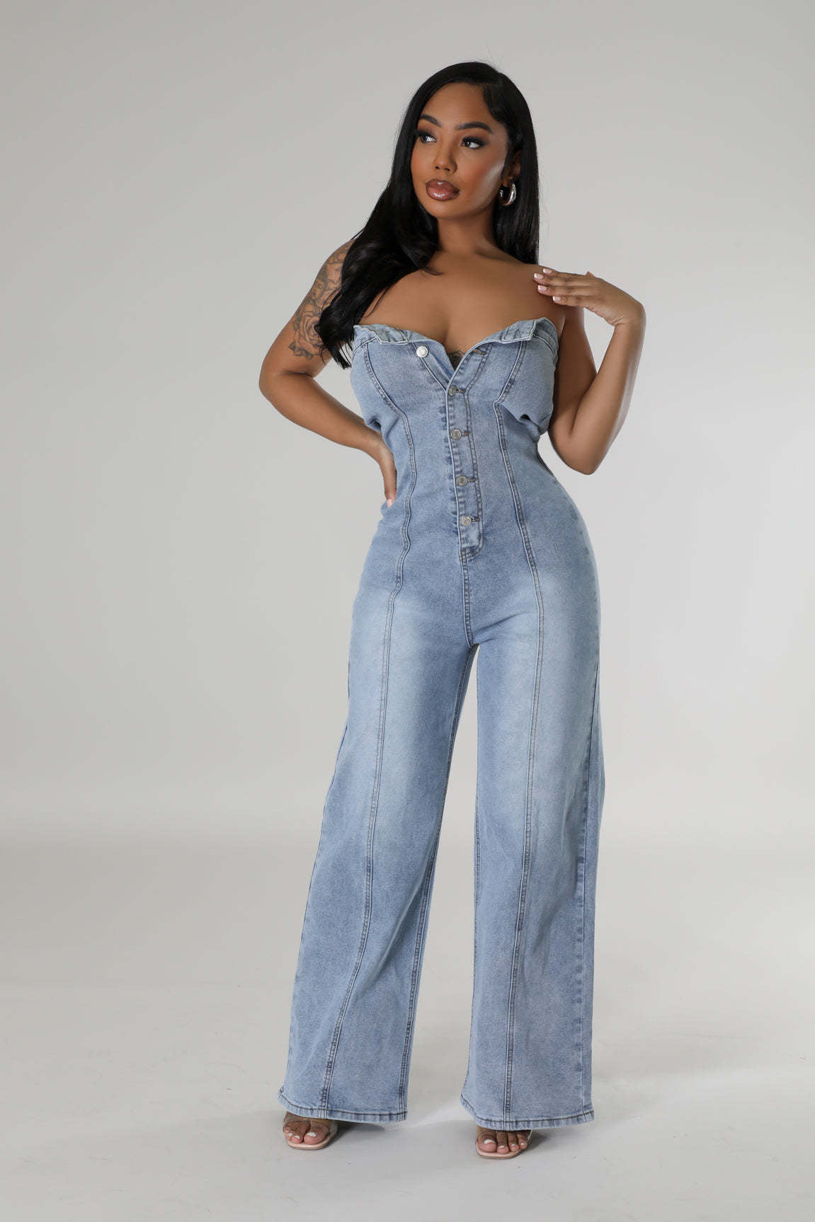 Tube Top Denim Jumpsuit
