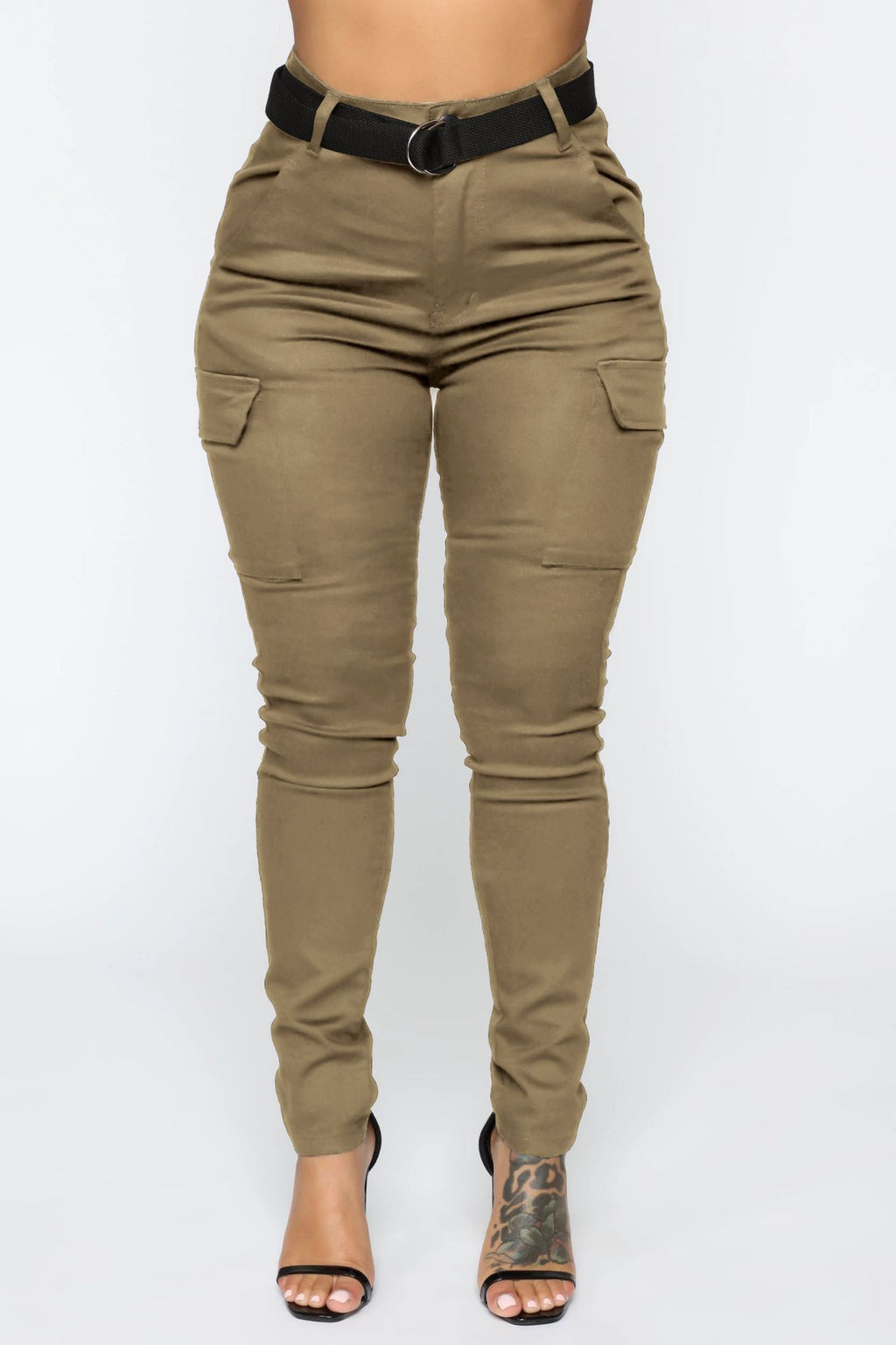 Skinny Stretch Belt Pants