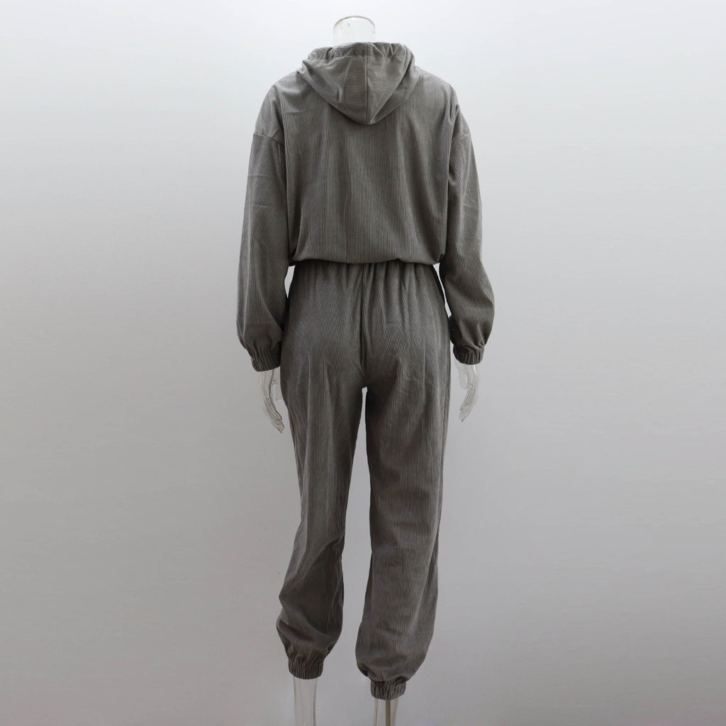 Corduroy Suit Women Sports Casual Autumn Winter Zipper Hooded Sweatshirt Sweatpants Two Piece Set Women
