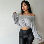 Off Neck Cropped T Shirt Sleeve Top