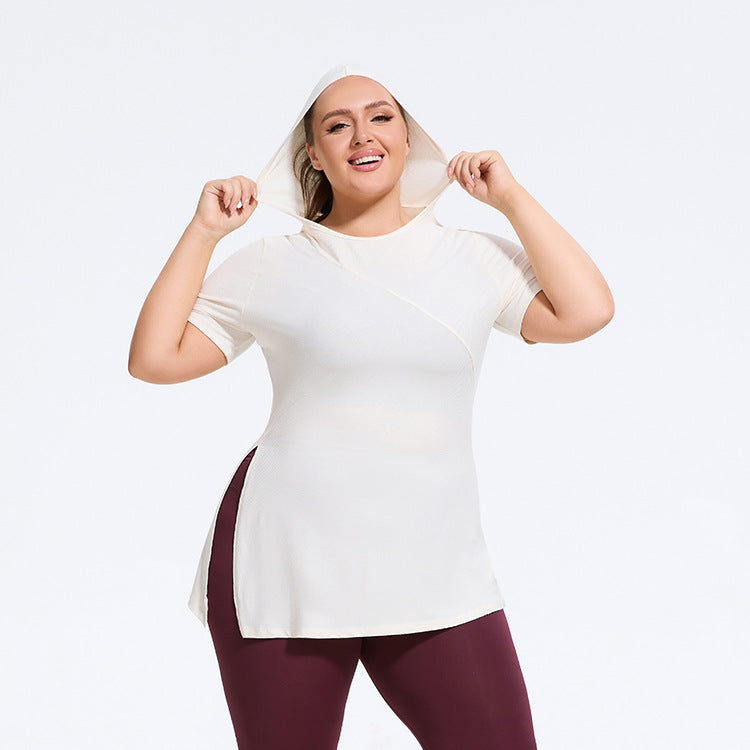 Curve Hooded Side Slit Fitness T shirt